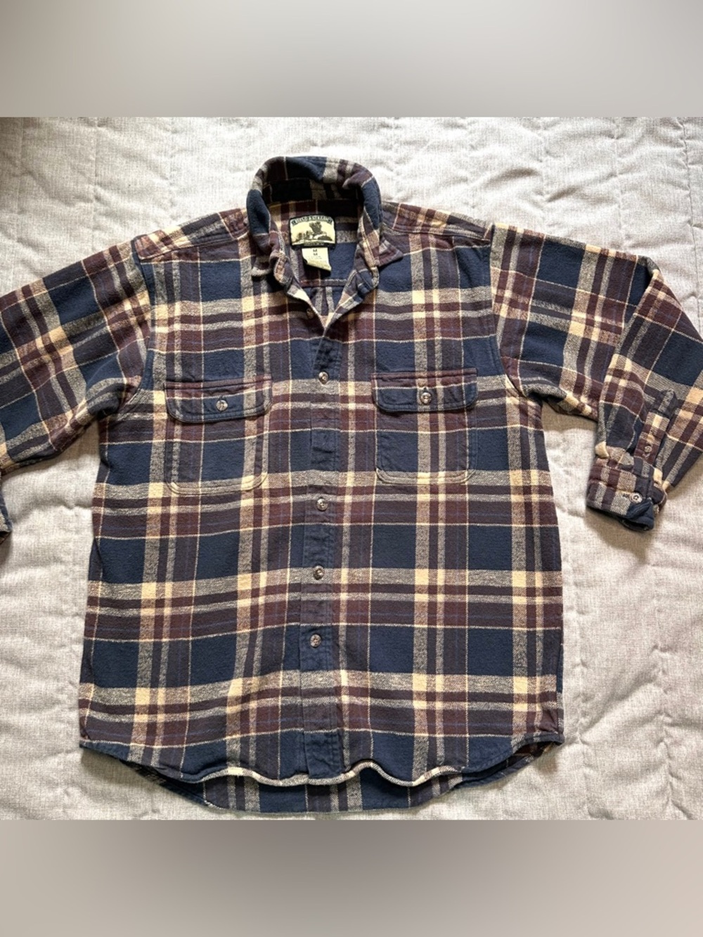VTG Field & Stream Button Up Mens M Plaid Cotton Flannel Thick Heavy Button Up